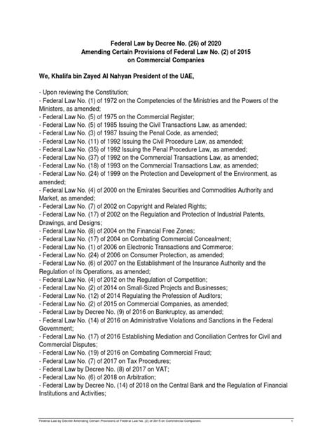 Federal Decree Law No. (30) of 2020 Amending Certain .